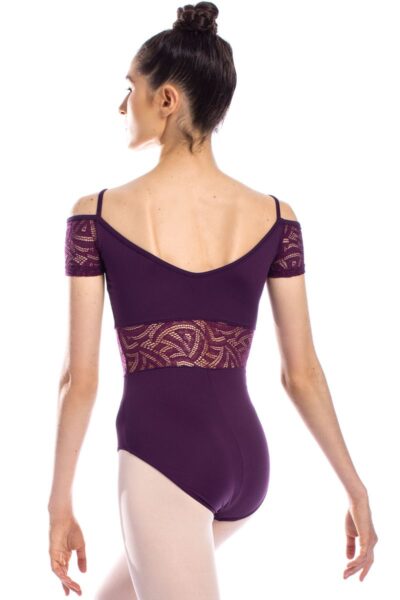 Ladies Off Shoulder Leotard with Lace - Ariane - Dark Purple - Image 4