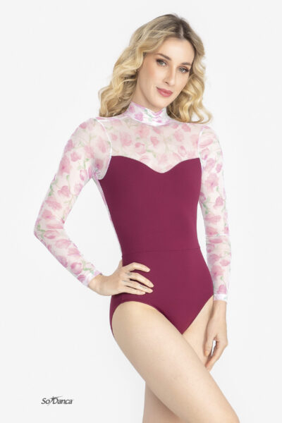 Floral Mesh Long Sleeve Leotard – Dione - Image 8