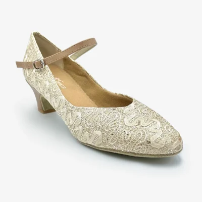 1.5" Heel Closed Toe Ballroom Shoe - Rachelle - Sparkle Silver + Gold - Image 3