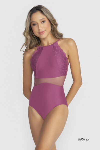 High-Neck Mesh Lace Leotard- Constanza