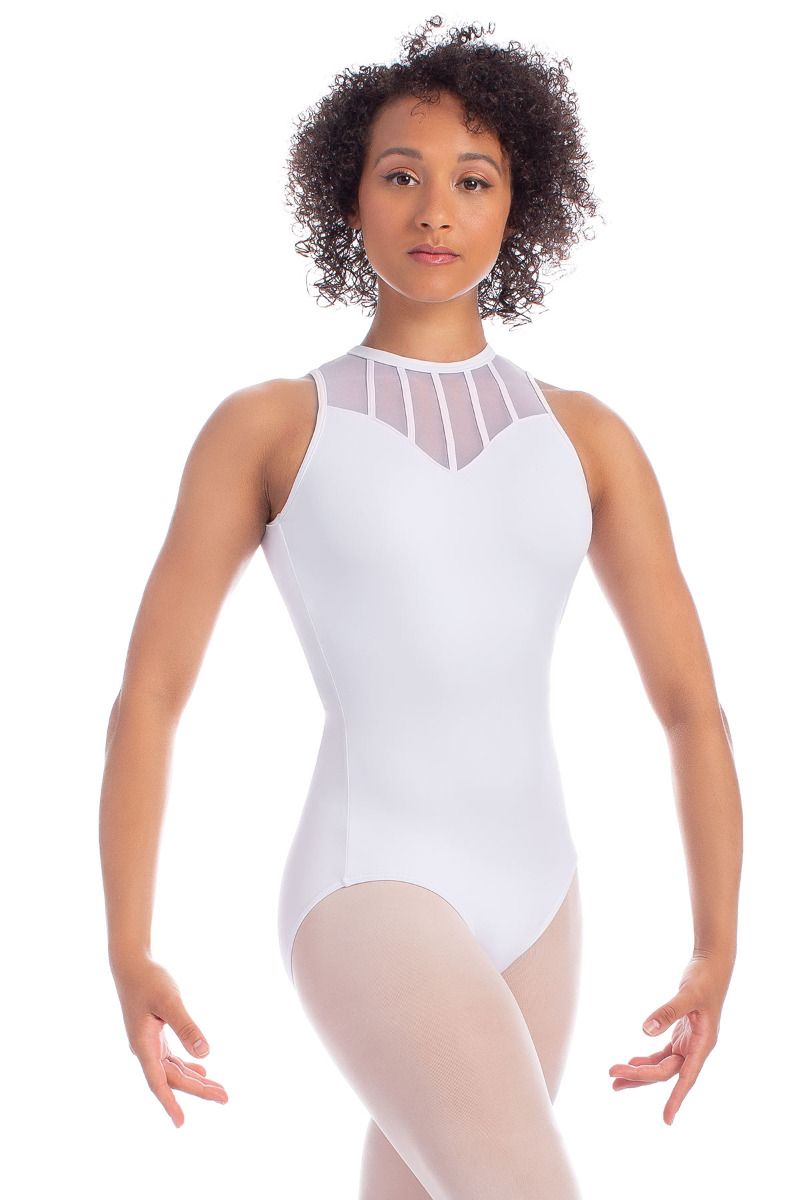Adult Halter Leotard with Mesh Sweetheart Neckline and Keyhole Back - Black